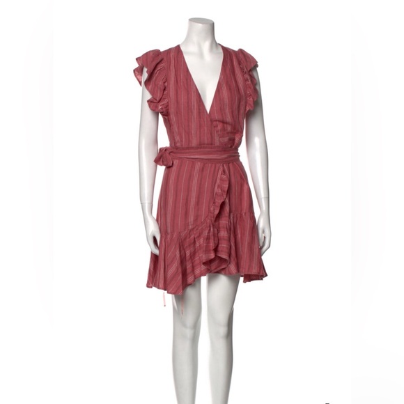 Rebecca Taylor Pink stripped linen Asymmetrical Wrap Dress - Picture 1 of 4